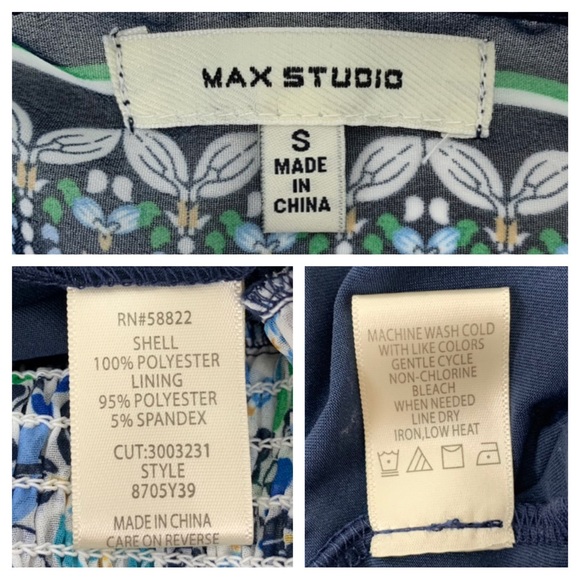 Max Studio Blue Green Geometric Print Slit Side Draped Sleeveless Stretch Blouse - Picture 13 of 16